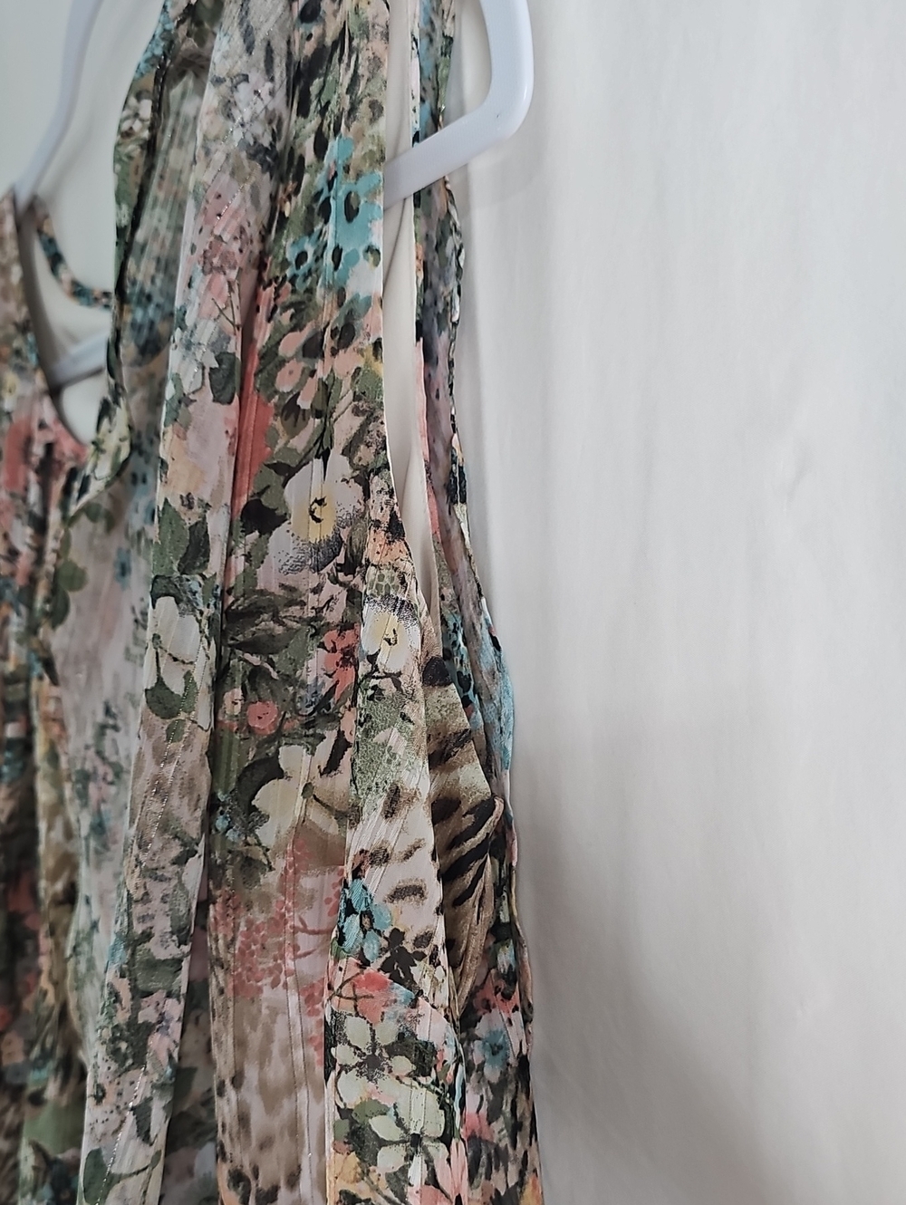 Sara Michelle Sheer Floral & Animal Print Blouse — Pink, Green & Cream - Picture 4 of 7